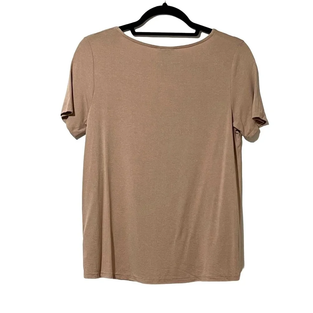 TOPSHOP women's size 4 tan criss cross strap v neck short sleeve top - Picture 2 of 7